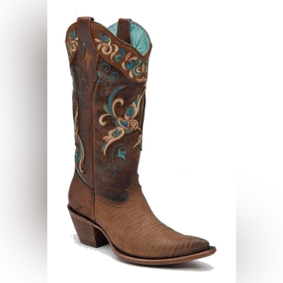 RARE Corral lizard brown and turquoise cowgirl boots - Picture 2 of 10